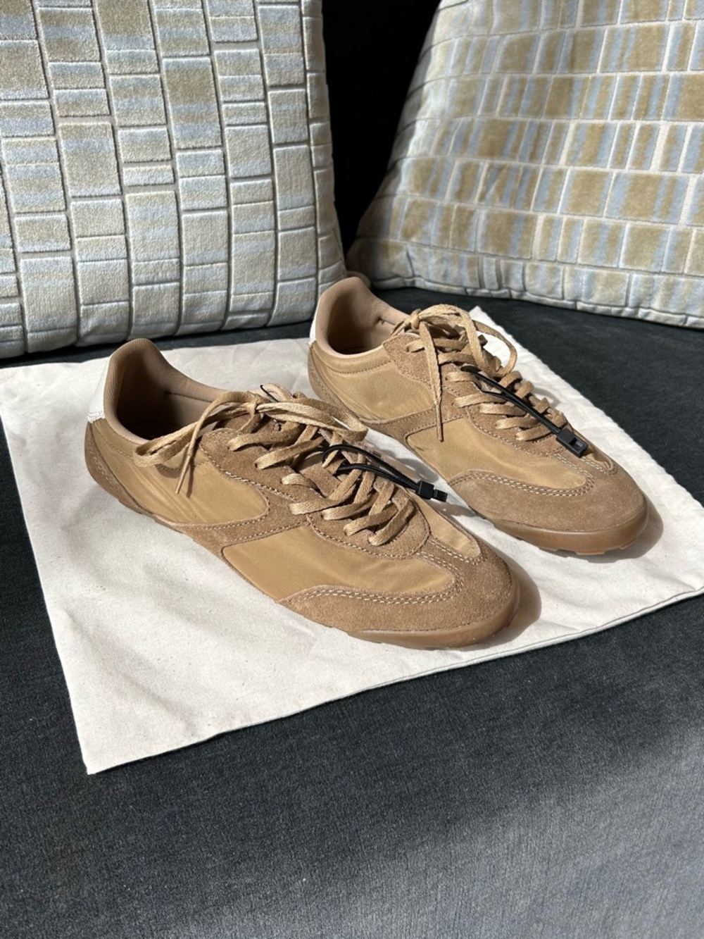 Zara Women's Beige Suede & Nylon Athletic Sneakers